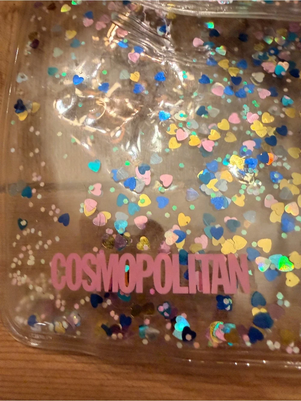 Cosmopolitan Clear Confetti Heart Glitter Envelope Clutch Pouch Bag